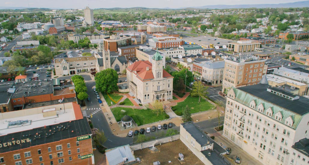 Aerial view of Downtown Harrisonburg