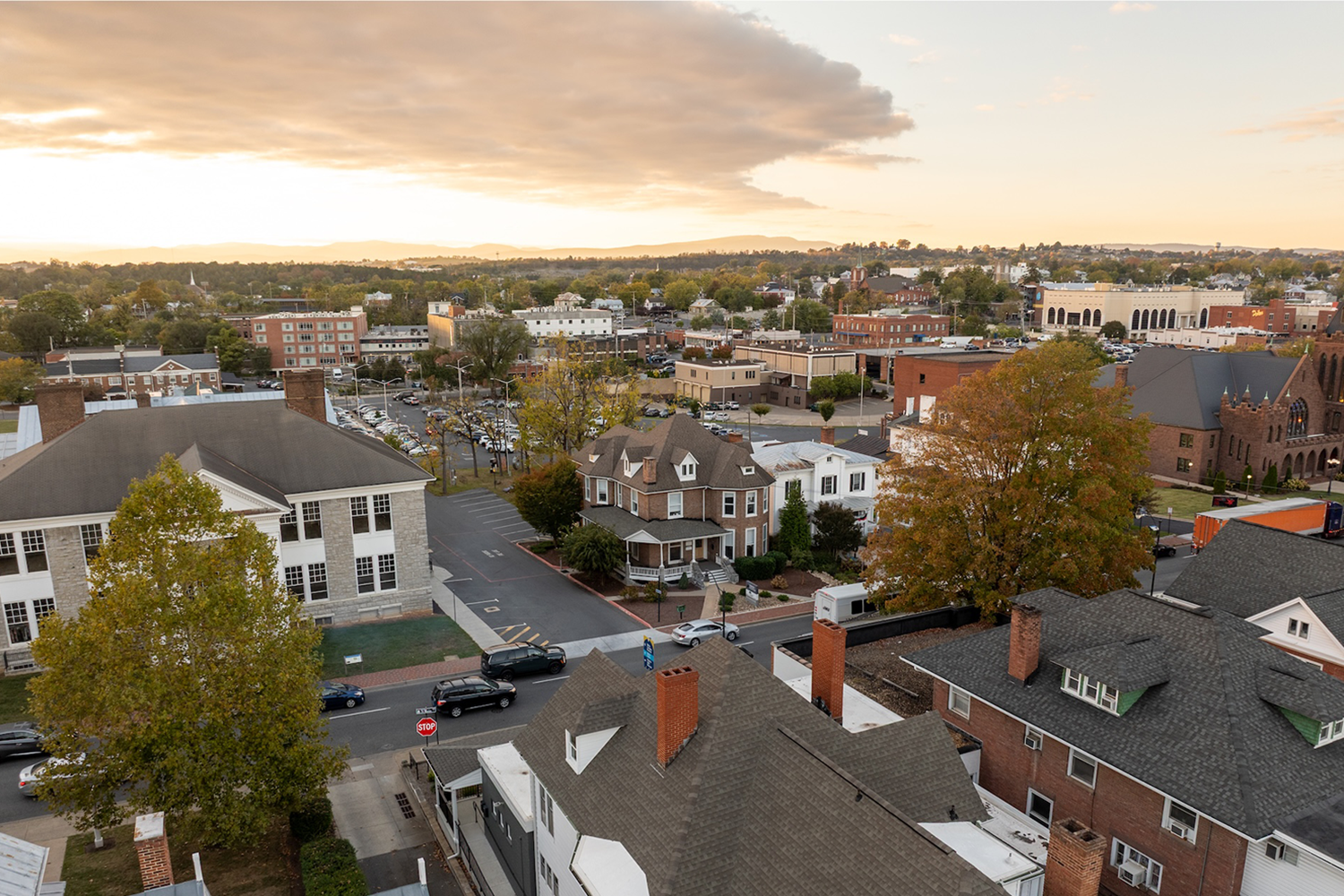 Aerial view of The Community Foundation office located in Downtown Harrisonburg